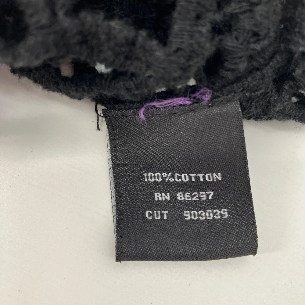 Black Crochet Lace Top Short Sleeve Floral S/M Festival Sheer Scalloped Beachy - Picture 5 of 7